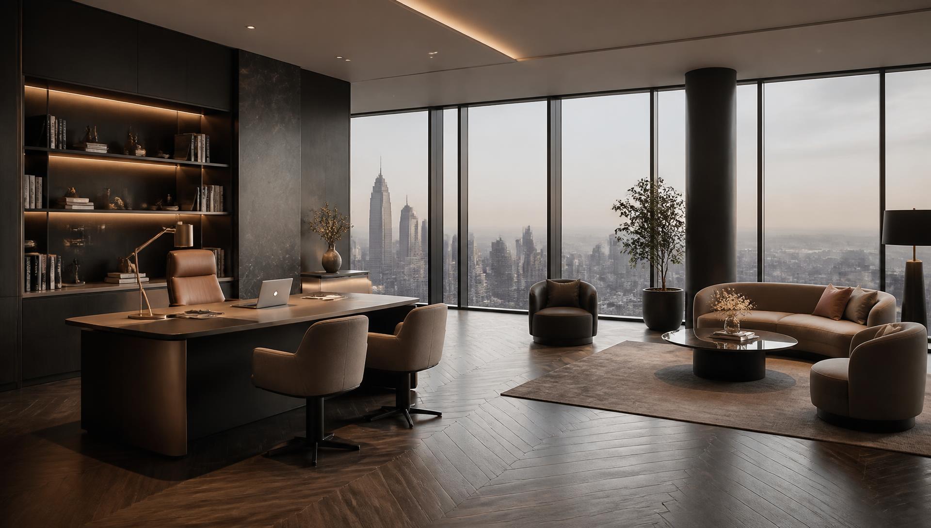 Escritório corporativo moderno com vista panorâmica